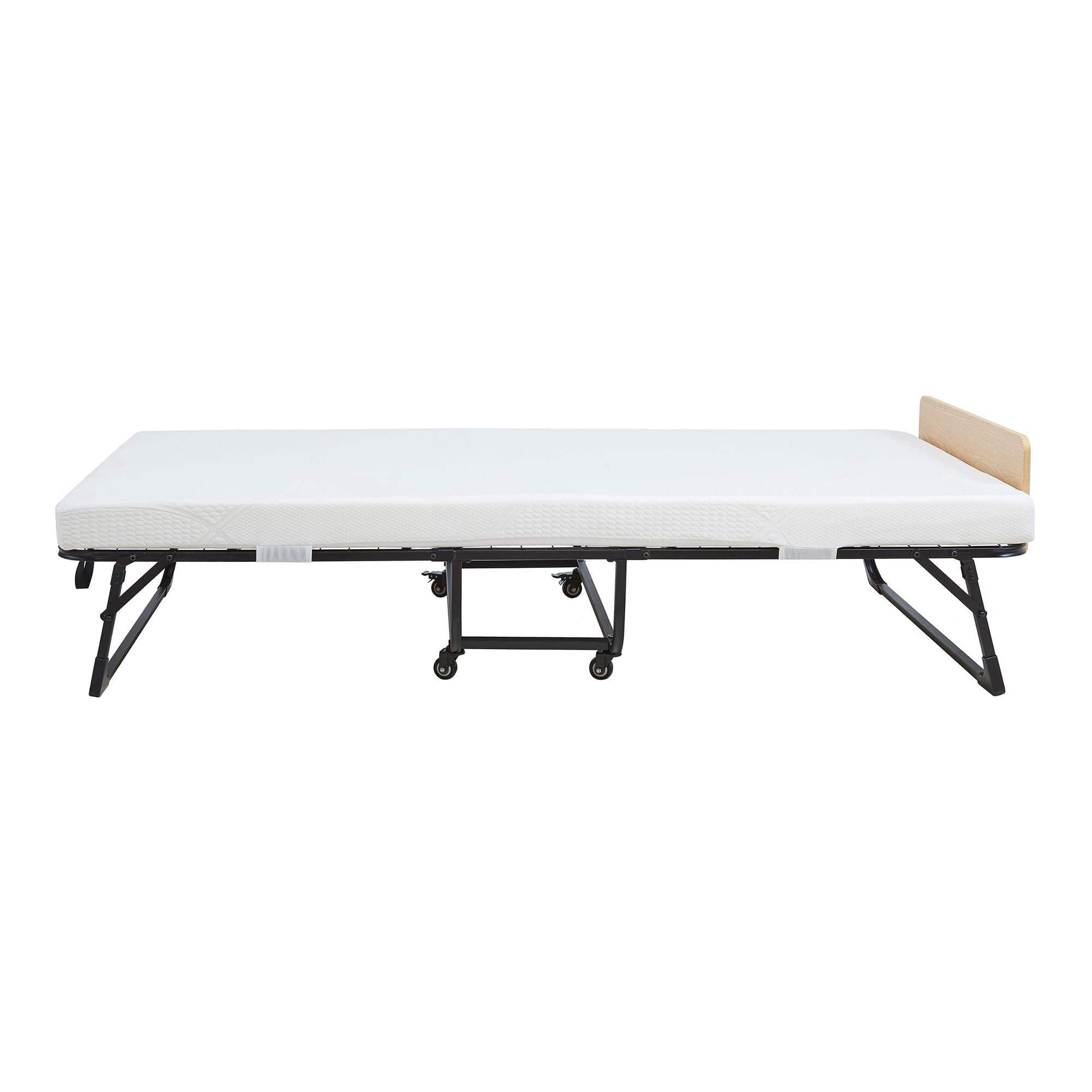 [en.casa] Klappbett 90x200 cm Erwachsene Lustendi mit Matratze Gästebett klappbar mit Kopfteil Metallbett mit Rollen Schwarz/Eicheoptik