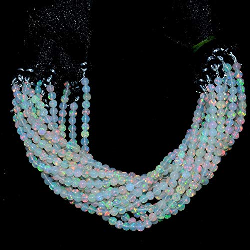 Jaipur Gems Mart Okrągły szlif okrągły 5 mm naturalny opal AAA + welo z etiopii kamienie ogniste | sznurek 20 cm | kamień półszlachetny etiopski opal welo opal koraliki opal