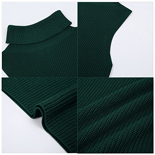 Image of Womens Sleeveless Sweater Vest Turtleneck Ribbed Knit Tank Tops Basic Slim Fit Top