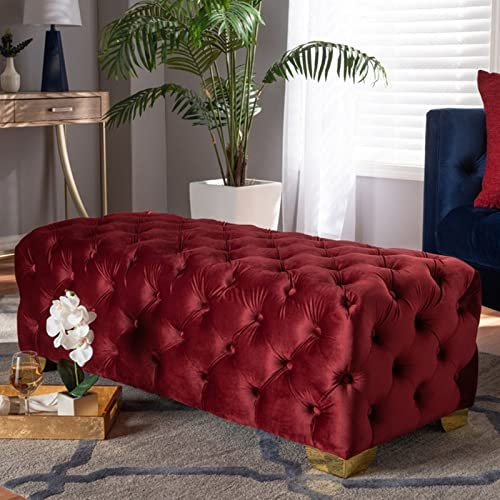 Banc à chaussures bordeaux de 70 cm en velours capitonné