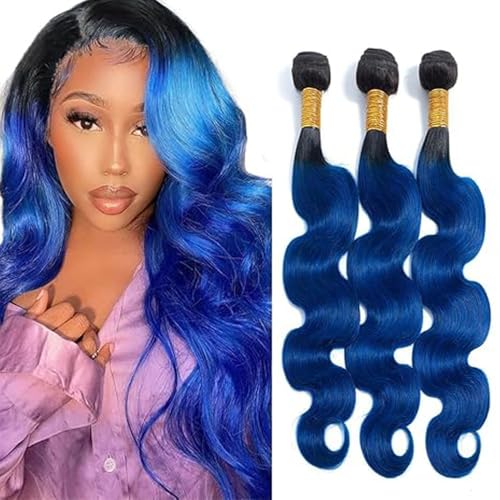 Ombre Blue Bundles Human Hair 14 16 18 Inch Body Wave Light Blue Human Hair Bundles 3 Bundle12A Unprocessed Brazilian Virgin Hair Quick Weave for Black Women