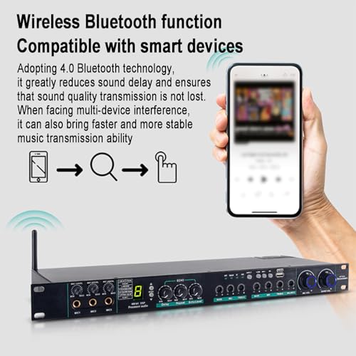 Ecualizador de audio, ecualizador gráfico estéreo, combinación de efecto de reverberación analógica, interfaz óptica digital de audio por fibra óptica, aplicable a varios equipos de audio para amplificador de escenario miniatura 3