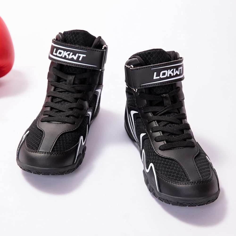 Sneakers Boxe Wrestling Alte Leggere Pannelli Mesh Traspiranti Fascia Anteriore Regolabile Suola Flessibile Antiscivolo Movimento Veloce
