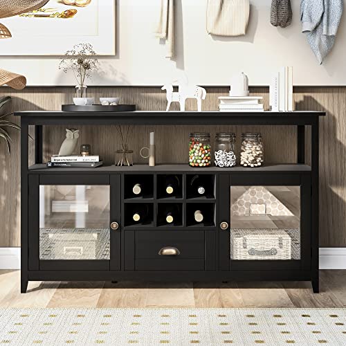 Realglow Storage Cabinet With Wine Rack, Sideboard Buffet Cabinet With Acrylic Barn Door, Kitchen Cabinet With Storge, Coffee Bar Cabinet For Living Room Dining Room Hallway (Black) #TOP2