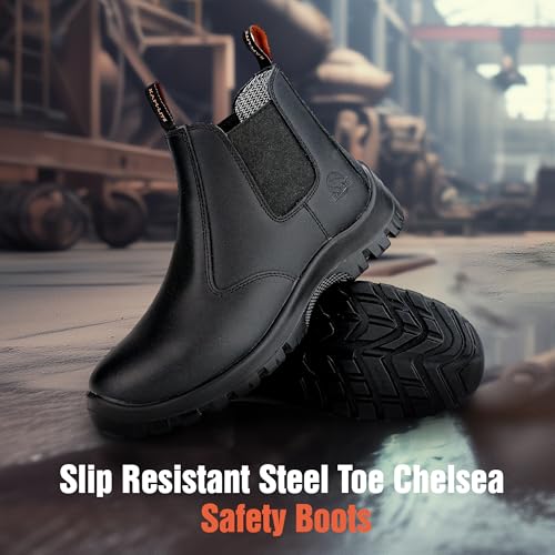 Mens Work Boots,Slip On Steel Toe Chelsea Safety Boots,Waterproof Puncture-Resistant,Durable Comfortable Breathable Non Slip for Construction Industrial2