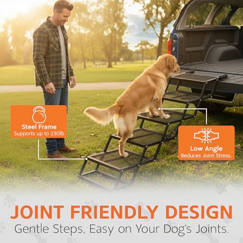 Foldable 5-Step Dog Stairs for Cars, Trucks & SUVs – Heavy-Duty Carbon Steel Pet Ladder Supports 230LB, Non-Slip Metal Mesh, Joint-Friendly Portable Ramp for Large & Small Dogs by Brulio - Image 7