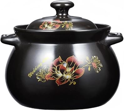 Stew Pot Ceramic Stockpot, Ceramic Cooking Pot,Flower Pattern Earthen Soup with Lid Heat-Resistant Saucepan Chinese Casserole Thickened Cooking Pot with Lid Chinese Stock Pot Large Soup Stock P