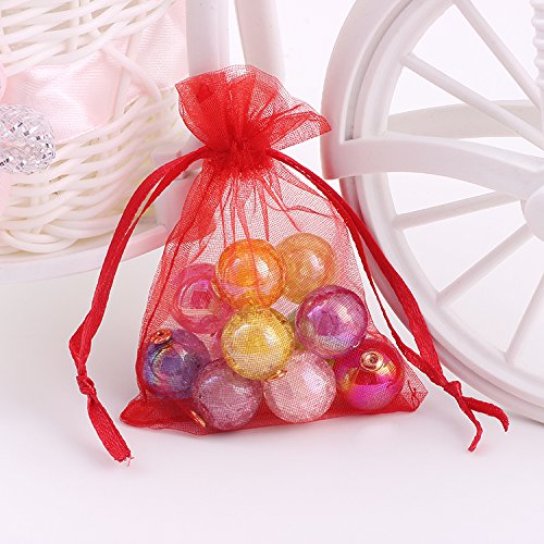 100 Sacchetti Regalo In Organza Rossa Con Coulisse, 7x9 Cm, Per Gioielli, Bomboniere E Caramelle