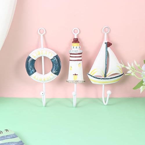 Miniatura 2 de Cabilock 3 piezas de decoración de madera para toallas de playa, ganchos para toallas, ganchos náuticos para abrigos, ganchos de pared de pez,
