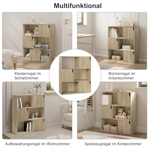 eSituro Bücherregal Standregal mit 3 Türen und 9 Fächern Würfelregal Kinder Büroregal freistehend Aufbewahrungsregal für Wohnzimmer… – Ansicht 6