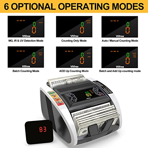 Upgraded Money Counter Machine, Vlifree Bill Counter With Image Counterfeit Detection Uv/Ir/Mg/Dbl/Hlf/Chn/Dd, Large Led Display, Cash Counter 1,000 Bills/Min - Doesn't Count Value Of Bills #TOP2