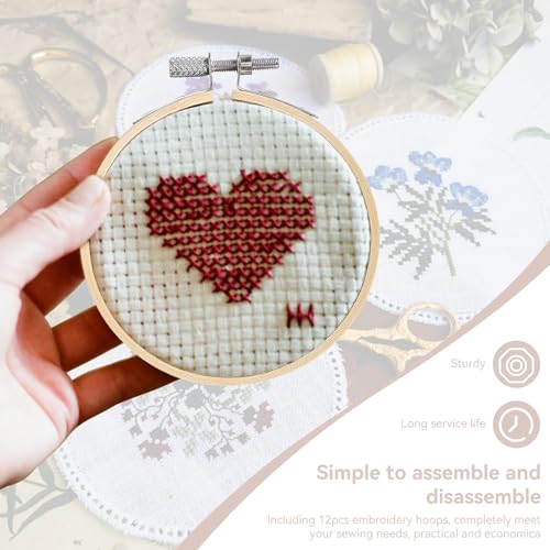 Image of Small Embroidery Hoop, 12PCS 3.5in Wooden Embroidery Hoops Circle Cross Stitch Hoop Ring Small Round Embroidery Frames for Display, Art Craft Sewing, Home Ornaments
