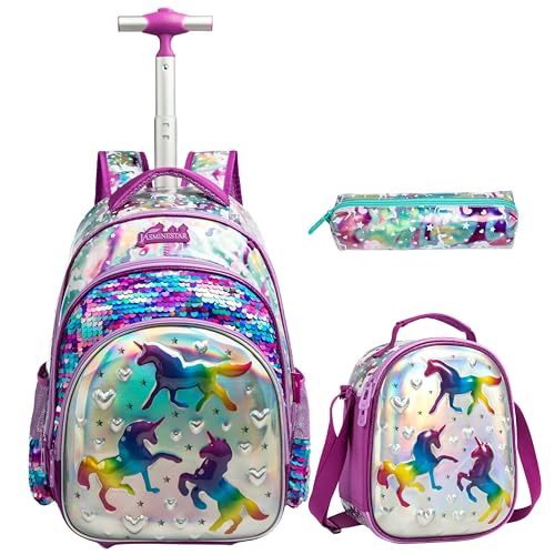 Mochilas de Rodinhas Infantis com Estojo Lápis e Lancheira - Kit Escolar para Meninas - Estampa de U