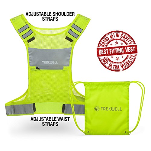 Trekwell Reflective Vest for Running or Cycling with Pocket, Two 3M Safety Reflective Bands, High Visibility Gear Motorcycle Walking Jogging
