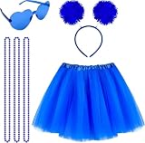 QLINLEAF Blue Tutu for Women Tutu Costume Accessories Set Pom Pom Headband Heart Sunglasses for Book Week Halloween 80s Cosplay Party