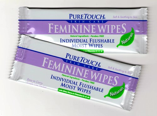 PureTouch Feminine Wipes Naturals for Adults Individual Flushable Moist Wipes Bulk of 350 Single-Use-Packets