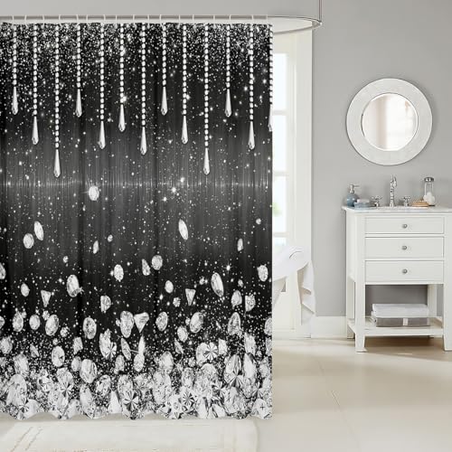 Rideau de douche romantique noir et argent avec finitions de qualité - 3