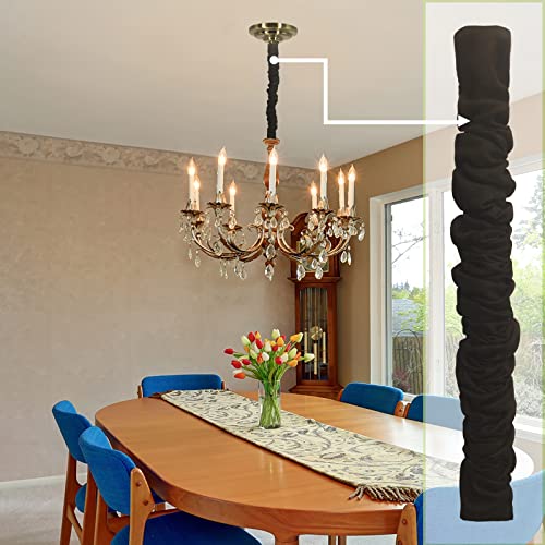 Image of EIFHYT Fabric Cord Cover & Chandelier Chain Cover 2 Pack 6Feet Length for Chandelier Lighting Wires Natural Burlap Easy to Install (Black)