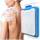 ShowerTree Wall-Mounted Back & Body Shower Scrubber | Replaceable Brush with Exfoliating Bristles for Back & Skin Care (Blue)