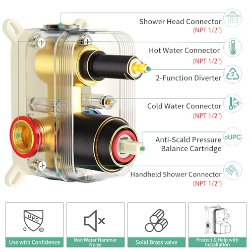 Image of SR SUN RISE Shower Faucet - Multifunctional High Pressure Shower Head System with Handheld Shower Head Fixtures - Valve Included (Oil Rubbed Bronze, 10 inch)