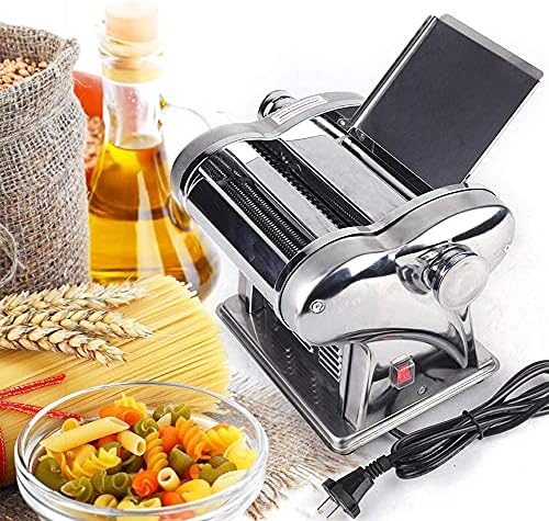 110V Electric Noodle Press Machine Spaghetti Commercial Stainless Steel Dough Cutter Dough Roller Noodle Cutting Machine,6 Speed Adjustable Thickness (4 Noodle Knife)