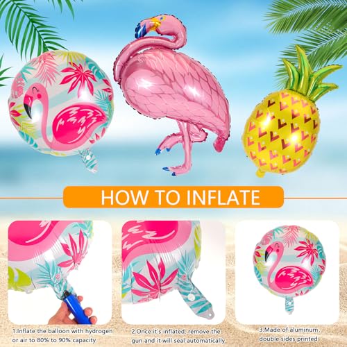 HOWAF 9 szt. hawajskich balonów, dekoracje plażowe, akcesoria do basenu, akcesoria imprezowe, flamingo, ananas, hawajskie balony do dekoracji plaży, Aloha, Tiki, 9 szt