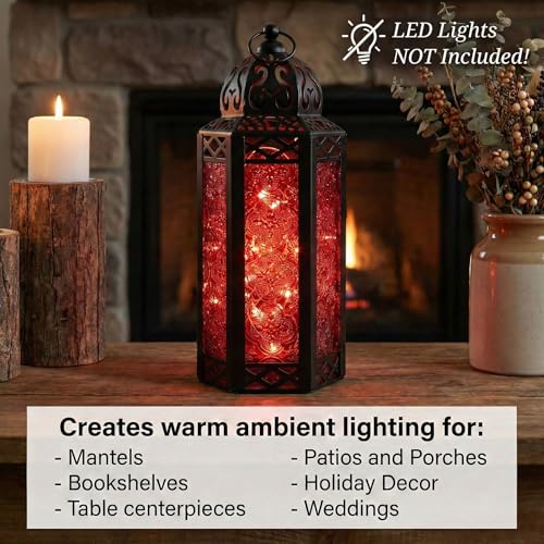 Mid Size Table/hanging Red Hexagon Moroccan Candle Lantern Holders - Thumbnail 2
