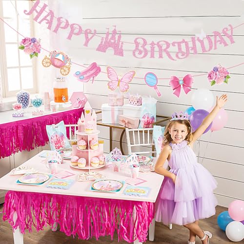 Gzduck BN-PRINCESS-PINK-01A Happy Birthday Banner For Girls- Pink Princess Birthday Party Decorations thumb #3