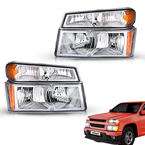 Nilight Headlights Assembly for 2004-2012 Chevy Colorado,GMC Canyon 04 05 06 07 08 09 10 11 12, 2006 2007 2008 Isuzu i-Series headlamp,Chrome Housing, 2 Years Warranty
