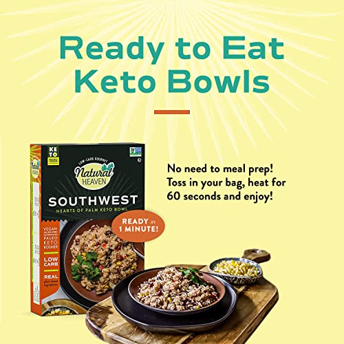 Natural Heaven Hearts of Palm Keto Food, Prepared Meals, Meals Ready to Eat, Plant Based Gluten Free Superfood with Black Beans, Quinoa, Sweet Corn, and Southwest Seasonings (Pack of 6, 9 Oz Ea)