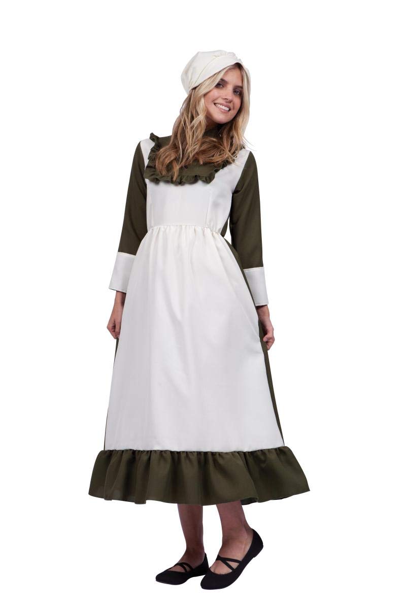 RG Costumes Women's Plus 16-20 Peasant Lady Emeline-Adult Dress with Bonnet, Olive Green/Ivory
