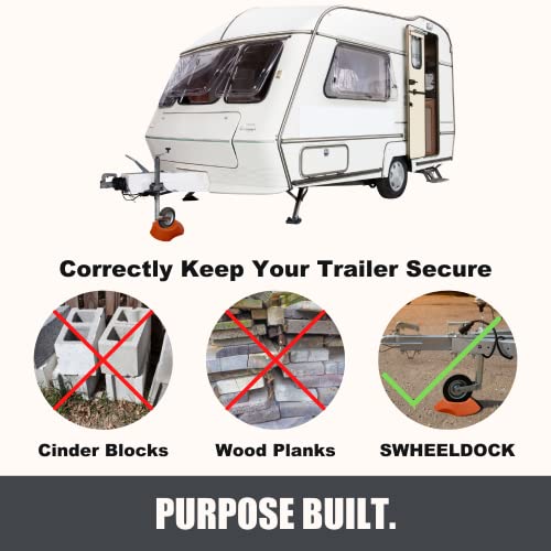 SecurityMan Trailer Wheel Dock Chock - Prevents Jack from Sinking into Mud, Dirt, Grass, Etc. - Supports 4400lbs with Easy to Position Rope Handle - Trailer Tongue Jack Wheel Chock - Orange