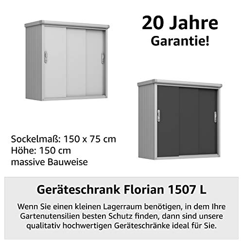 GFP Geräteschrank Metall 150x75x150 cm Gartenschrank wetterfest mit Schiebetür in anthrazit inkl. Fußboden – Bild 4