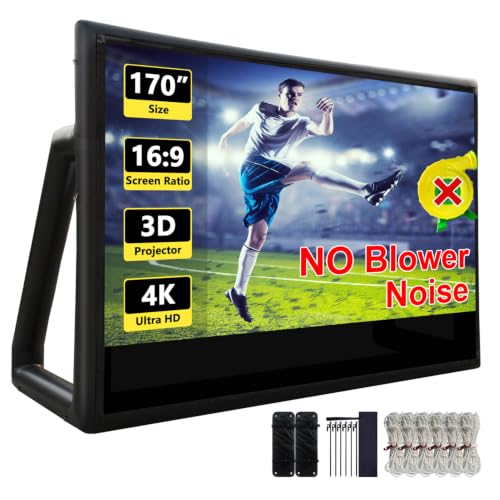 Image of Inflatable Projector Screen I Air-Tight No-Blower Design,Made from TPU Tarpaulin,for Indoor & Outdoor Use Backyard, Pool, Party, Camping, Movie Night Parties (Black, 170in)