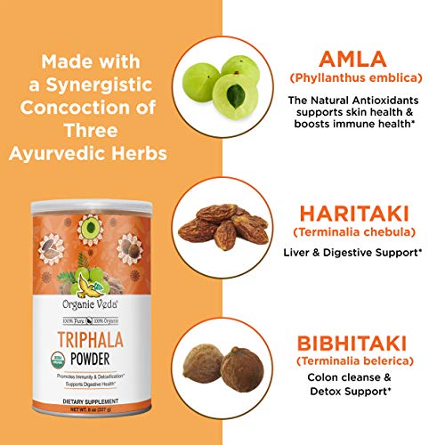 Organic Veda Triphala Powder– 100% Pure Usda Organic Ayurvedic Herbal Supplement Made With Organic Herbs Amla, Haritaki, Bibhitaki Fruits For Colon, Digestive & Immune System – 8 Oz (227 Gm) #TOP3