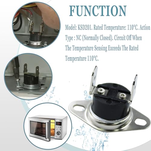 HOLEPU KSD201 110-0 Microwave Thermostat Thermal Fuse for GE, Normally Closed Temperature Control Switch for Microwave Oven, Water Heater, Etc - Thumbnail 4