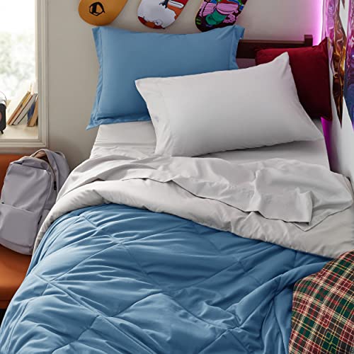 Image of Bedsure Twin XL Comforter - 5 Pieces Reversible Slate Blue Bed in a Bag, Twin XL Bedding Comforter Set College Dorm Essentials with 1 Flat Sheet, 1 Fitted Sheet, 1 Pillowcase and 1 Pillow Sham
