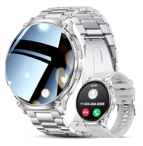 Reloj inteligente para hombre al aire libre, militar, reloj inteligente para hombre con linterna LED, brújula, IP68, impermeable, táctico, deportivo, actividad, rastreador de fitness, negro, acero