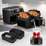 Silicone Air Fryer Liners for Ninja - Reusable DZ201 8QT Dual Basket - Rectangular 2-Pack Vacuum-Packed Easy-Clean Dishwasher-Safe Food-Safe for Home Chefs - Housewarming Gifts