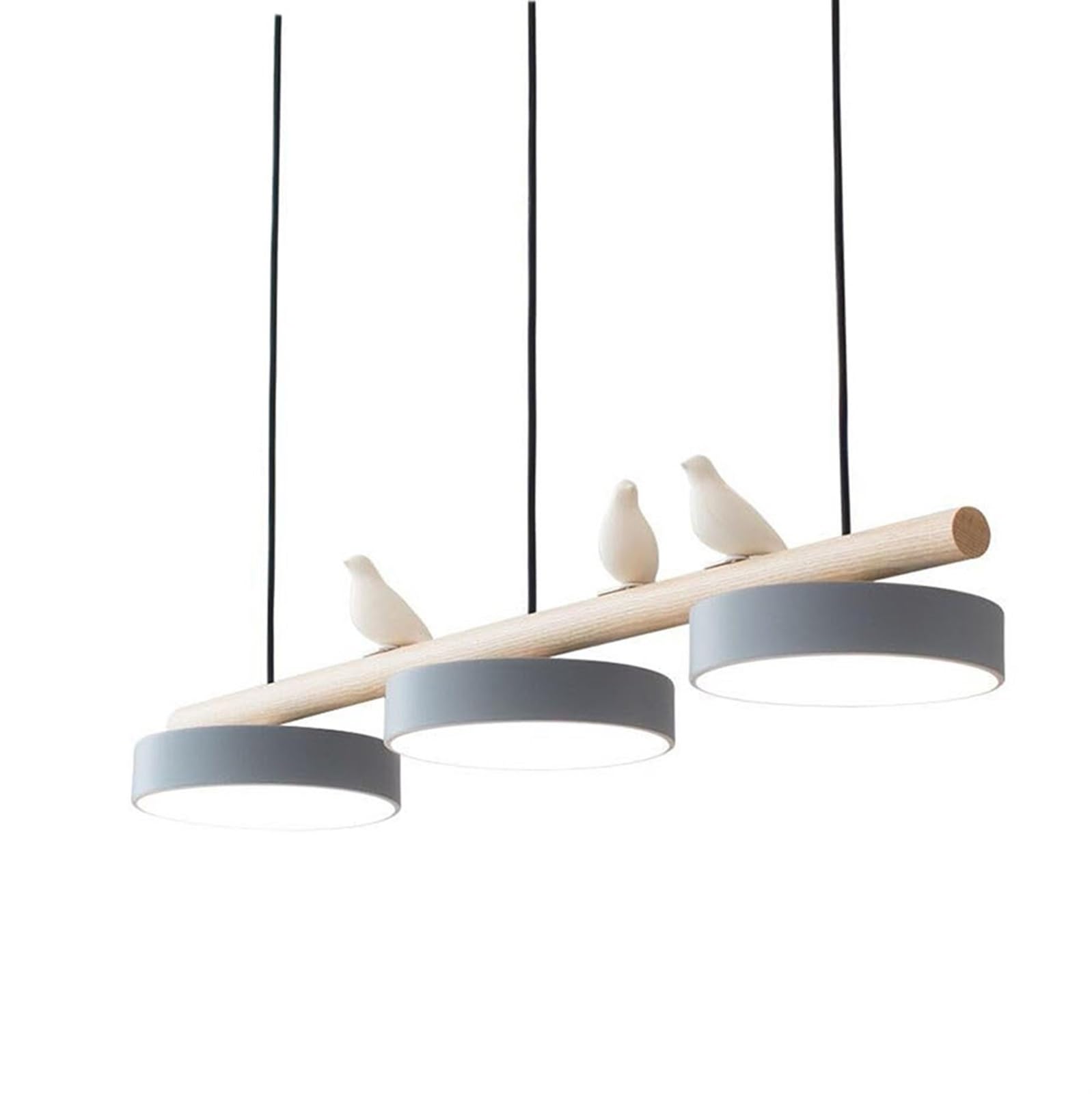 Modern LED Linear Pendant Light Dimmable Long Strip LED Chandelier Nordic Bird Decorate Wood Ceiling Hanging Lamp for Dining Room Kitchen Island(Grey)