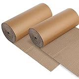 2 Roll Corrugated Cardboard Roll 12 x 394 Inch Single Face Cardboard Paper Rolls B Flute Shipping Corrugated Rolls Kraft Large Corrugateds Wrap Paper Sheet for Packing,Shipping and Storage,DIY Craft
