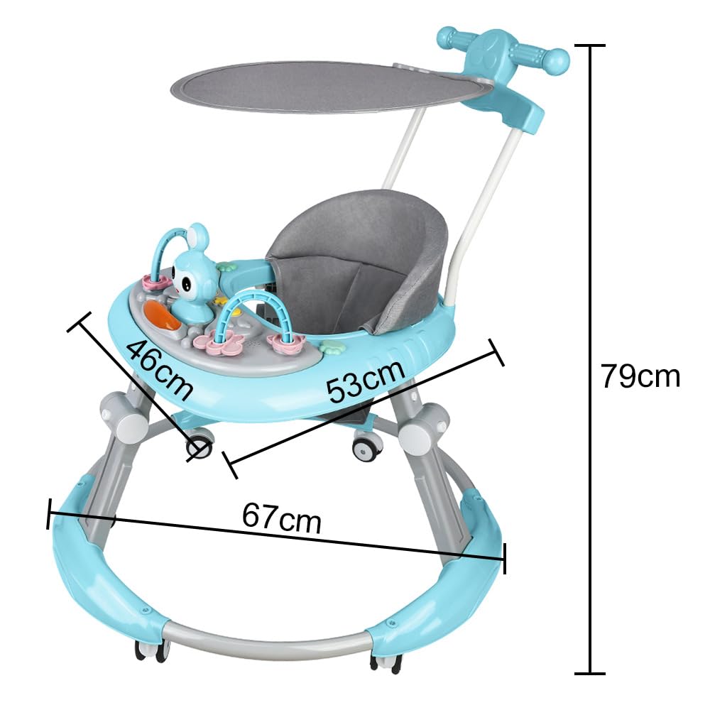 Trotteur Bébé Pliable pour Nourrisson de 6 à 18 Mois - Trotteur pour bébé avec Roues Silencieuses pour Enfant Garçons et Filles - Hauteur Réglable, Rangement Facile-70 * 70 * 91cm- Bleu