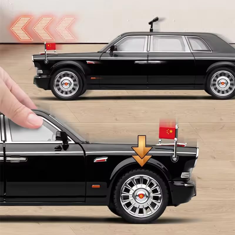 Image of 1:24 Big Hongqi Parade L5 Limousine Luxy Die-Cast Model Metal Pull-Back Car with Sound & Light and 4 Opening Doors Kids' Best Toy Vehicle Gift