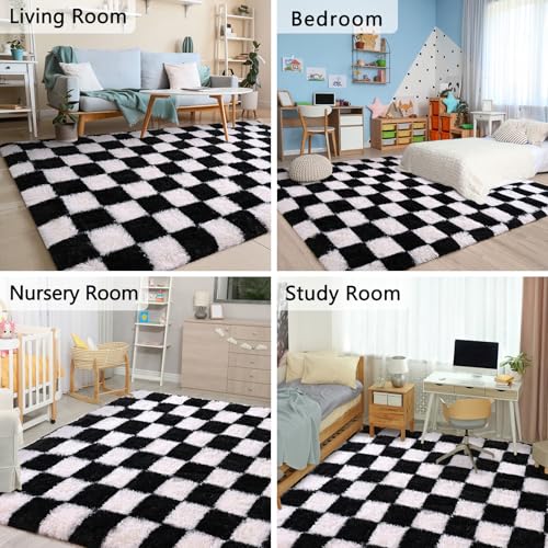 Tapete decorativo Nuttumico blanco y negro 4x6 pies miniatura 4