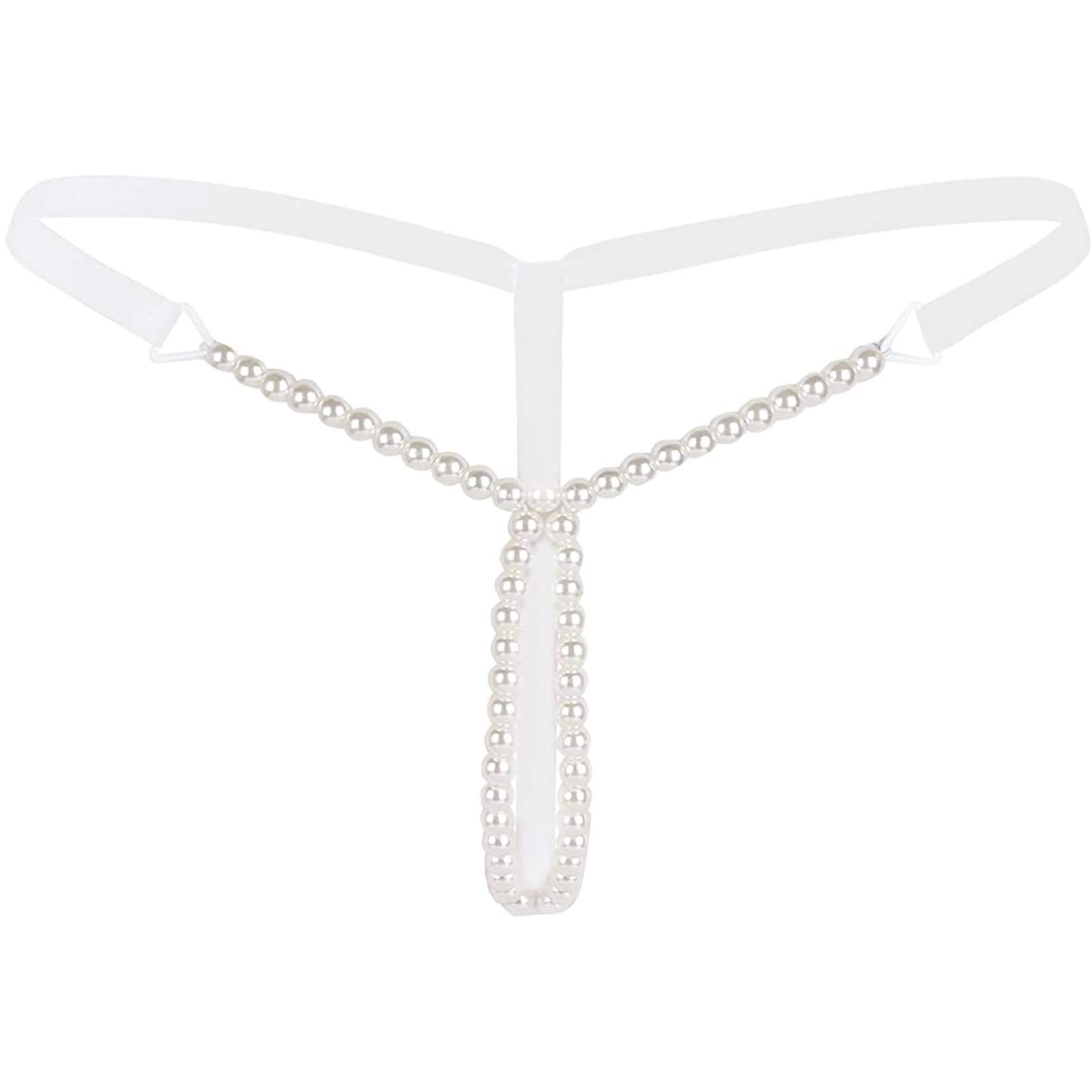 TAIKMDWomen's Low Rise Brief Pearls Massage Chain G-String Underwear Thong