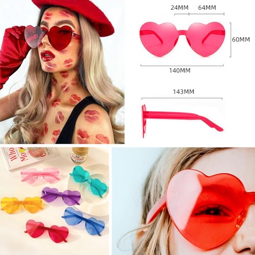 9 Pack Heart Shaped Sunglasses Rimless Heart Glasses for Bachelorette Party Birthday Decorations Party Favors3
