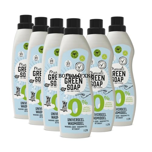 Marcel's Green Soap 0% Washing Liquid - Allergy-Certified - Laundry Detergent - Mircoplastic & Palm-oil Free - Vegan - 95% Biodegradable - 6L, 1L (Pack of 6)