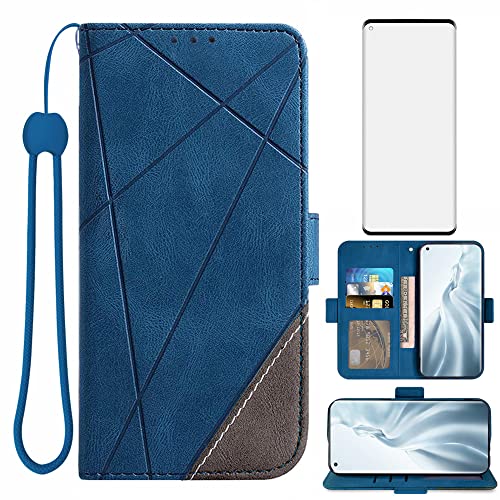 Asuwish Cover per Xiaomi Mi 11 5G con Pellicola Vetro Temperato Supporto Regolabile Pelle Portacarte Portafoglio per Mi11 M11 M2011K2G Custodie Cellulare Phone Case Blu