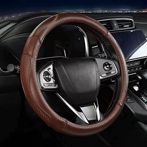 Brown Leather Car Steering Wheel Cover For Women And Men, Universal 15" Soft Microfiber Leather Embossed Breathable, Non-Slip, Odourless Steering Wheel Covers #TOP1
