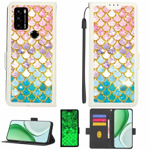 Kinetijy Case Compatible for Kalley Black G Phone Case Flip Cover [with Tempered Glass Screen Protector][RFID Blocking][Gold Glitter+Luminous] LPT-YL
